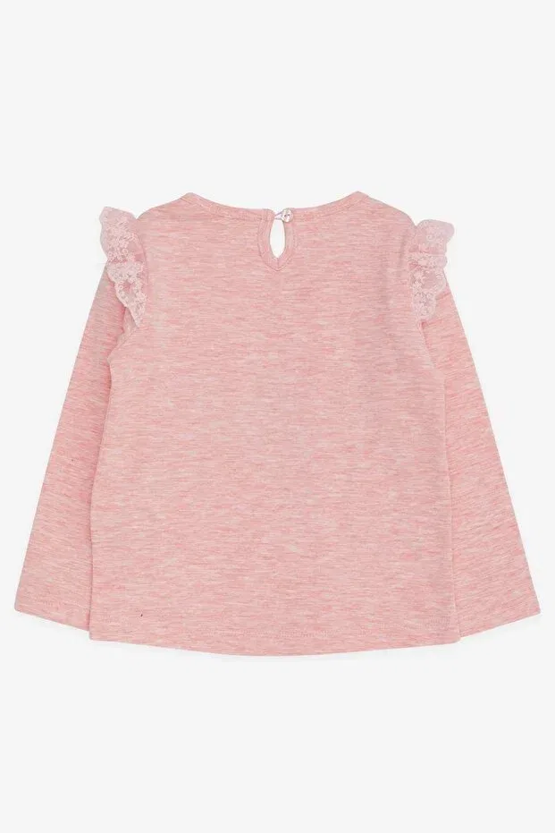 Детская футболка для девочек с принтом Dancer Girl Printed Laced Breeze, Salmon Melange — фото 2