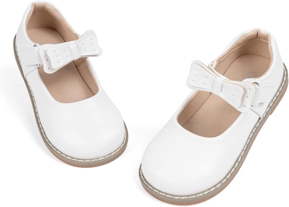 Детские туфли Мэри Джейн для девочек с цветком GOJERP, White