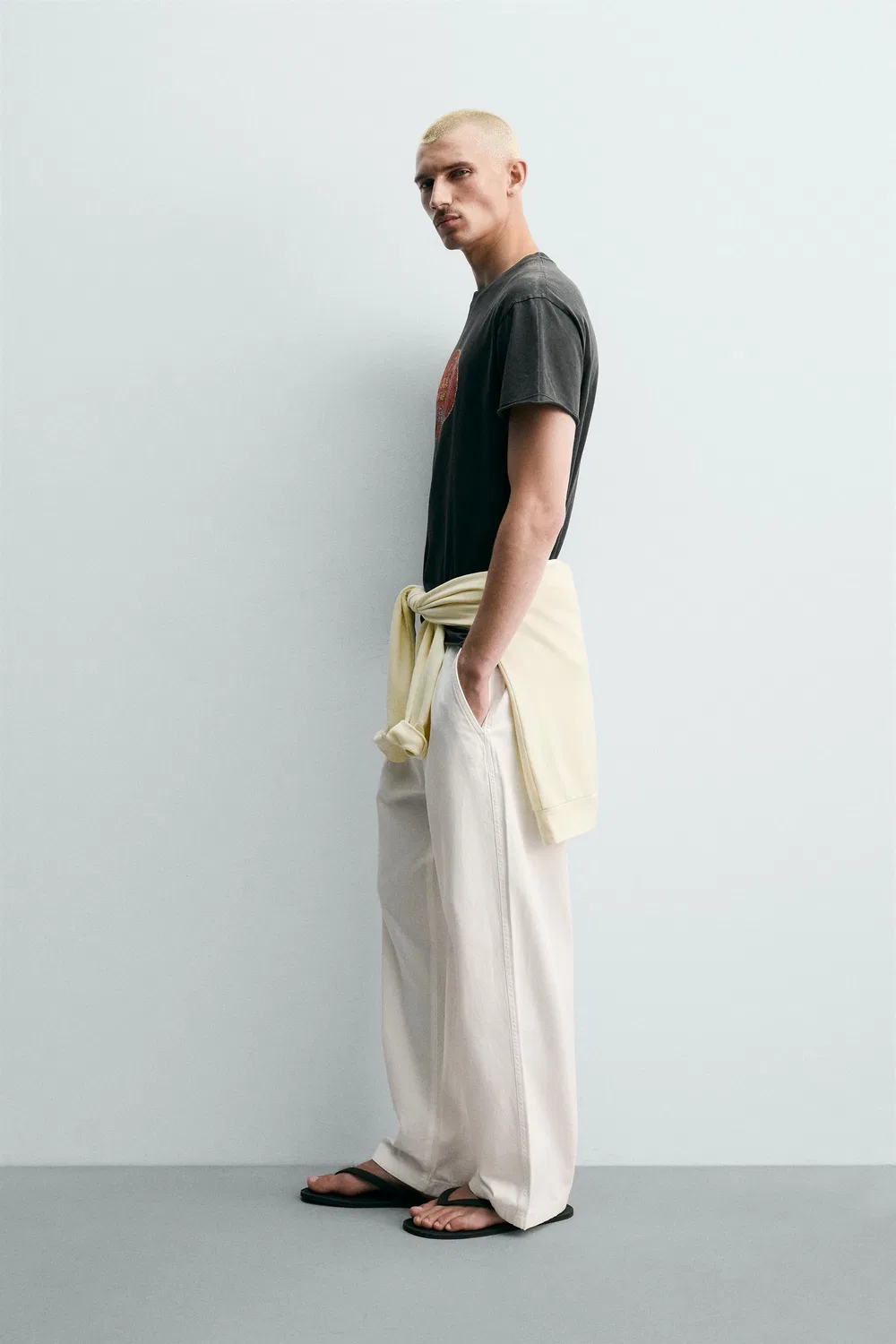 Свободные брюки в елочку ZARA, White — фото 4