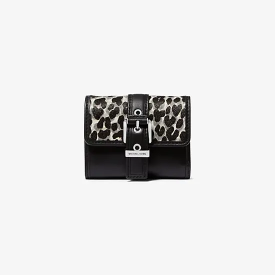 

Кошелек Michael Kors Colby Small Leopard Print Calf Hair Tri-Fold, черный