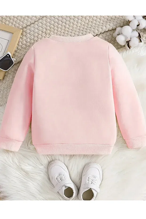 Детские свитшот для девочек с принтом Ballerina Printed 3 Thread Crew Neck Pink Aemi, Pink — фото 2