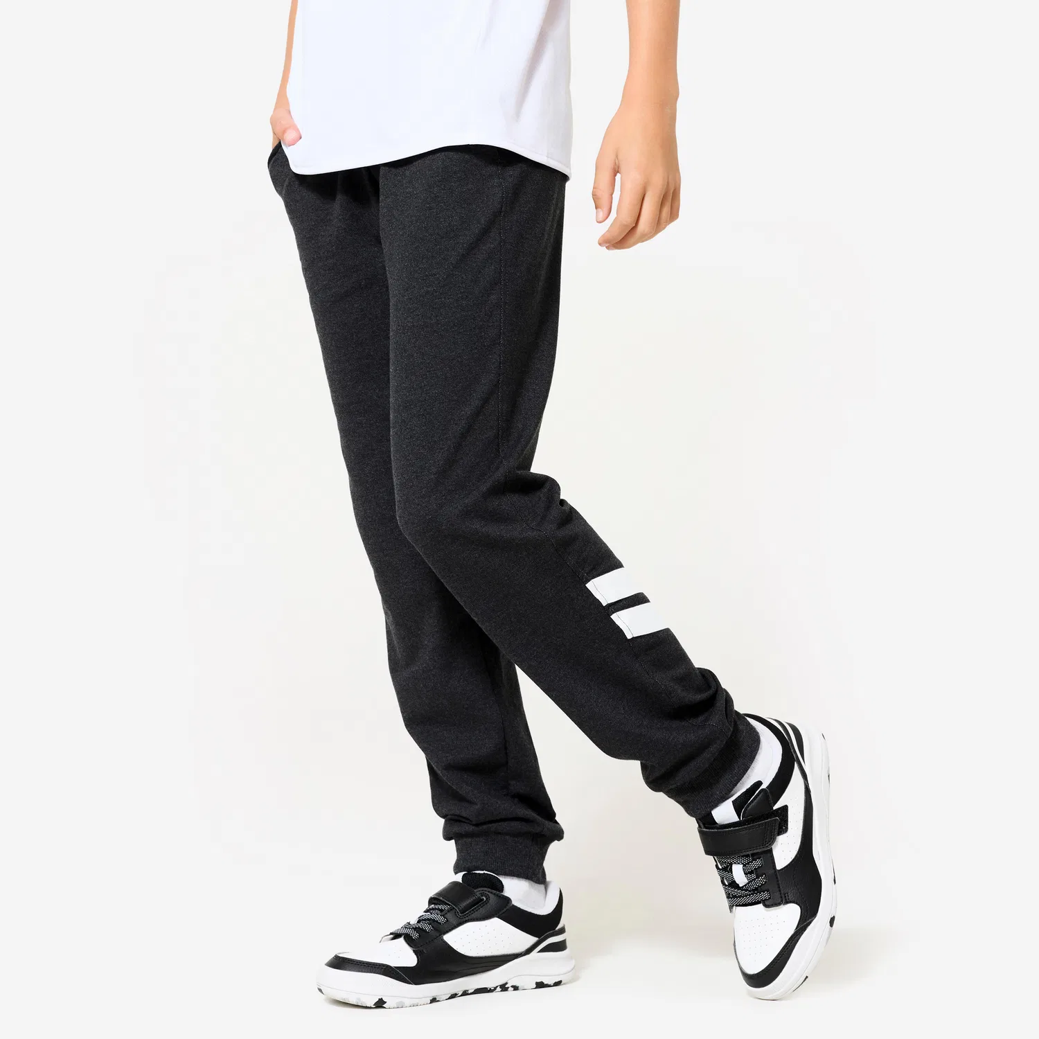 Детские хлопковые спортивные штаны 100 Dark Grey Melange Domyos, Ungefarbt / Graphitschwarz
