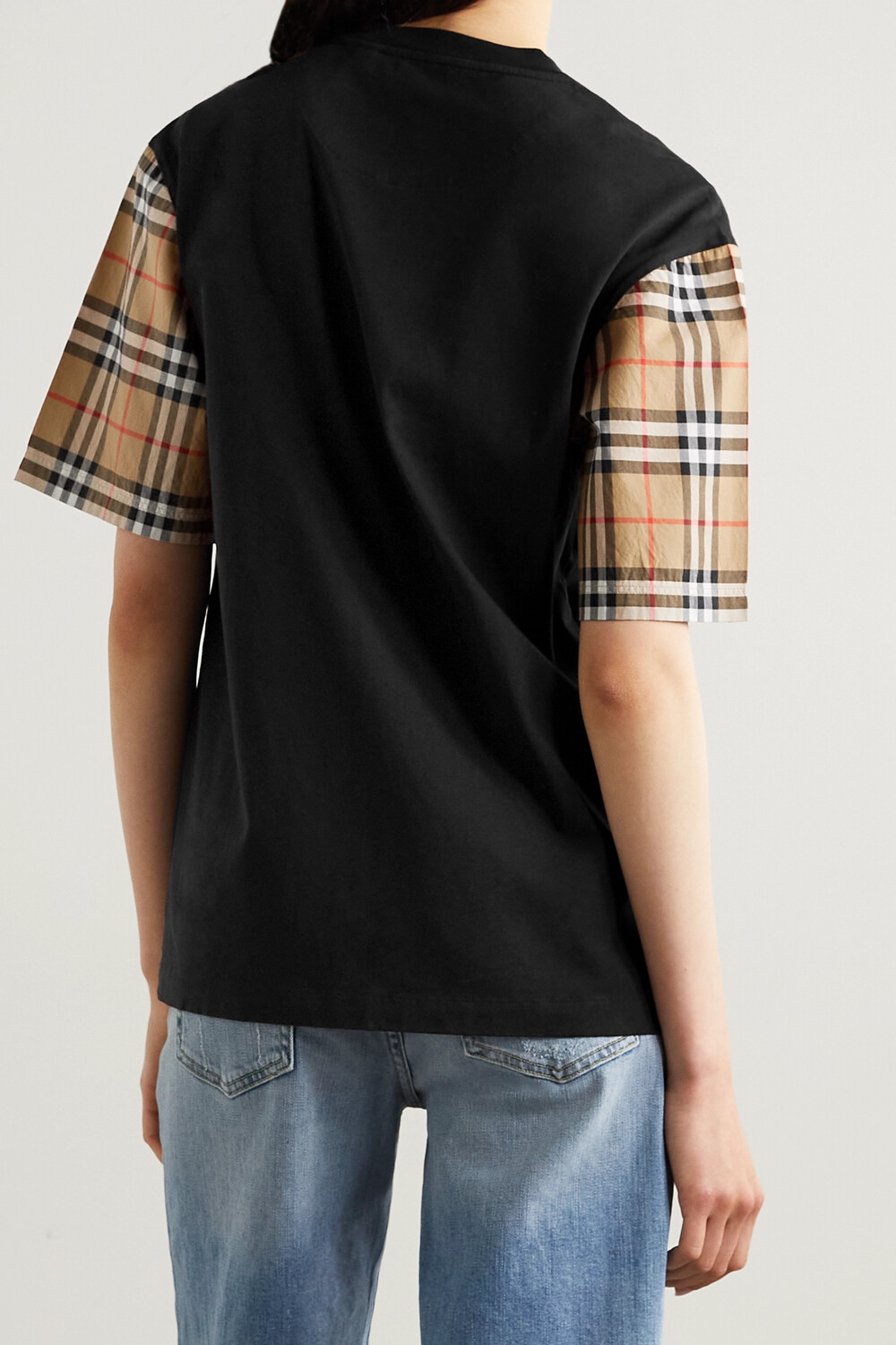 

BURBERRY + футболка NET SUSTAIN из хлопкового джерси с поплиновой отделкой в ​​клетку, черный