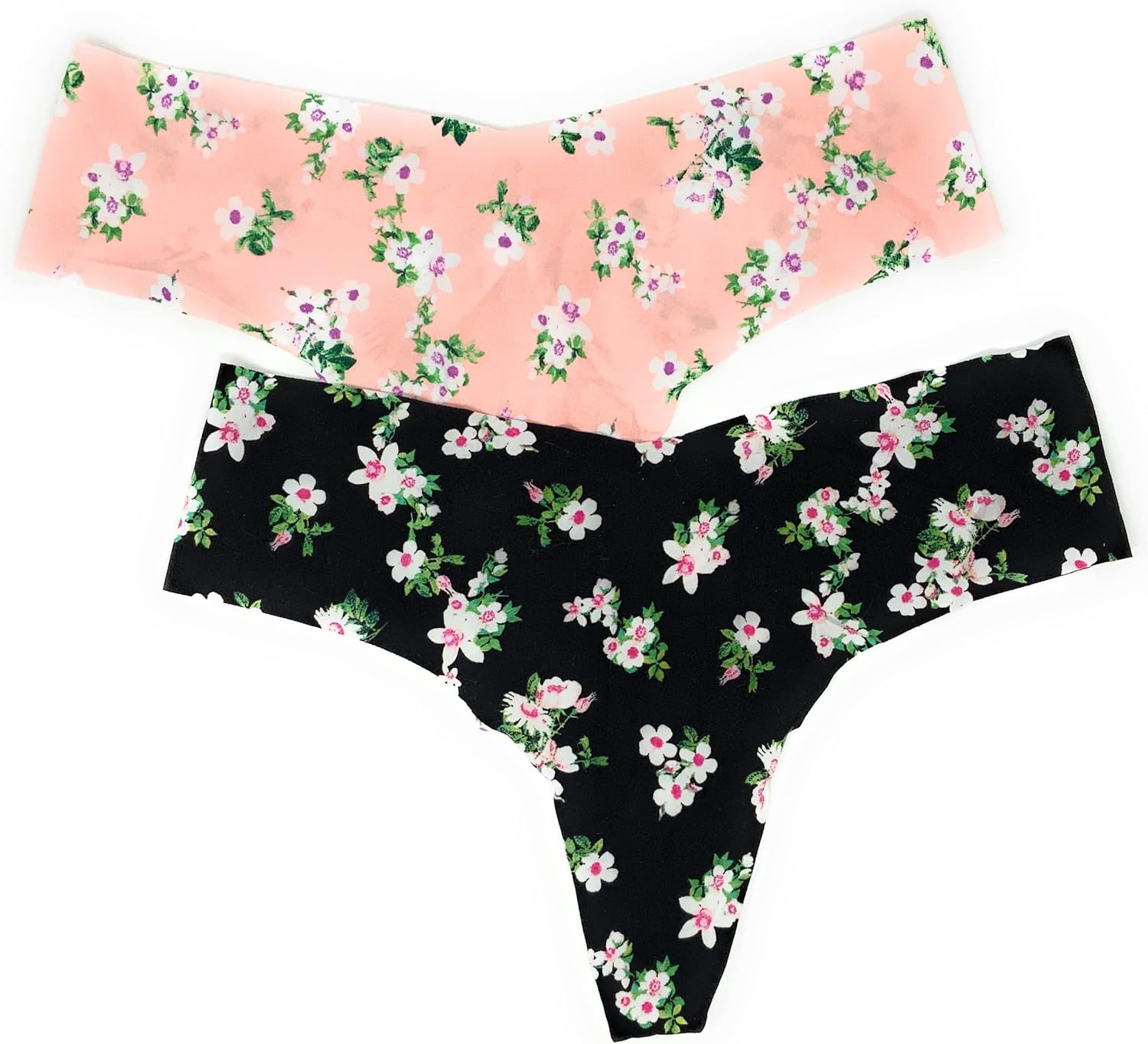 

Трусики-стринги Victoria's Secret No-Show, набор из 2 штук, Peach/Black Floral