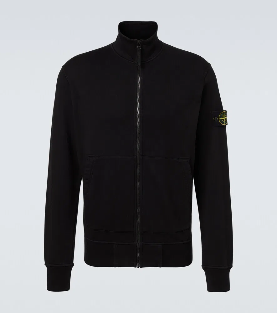 Хлопковый свитер Compass с застежкой-молнией до середины груди Stone Island, черный