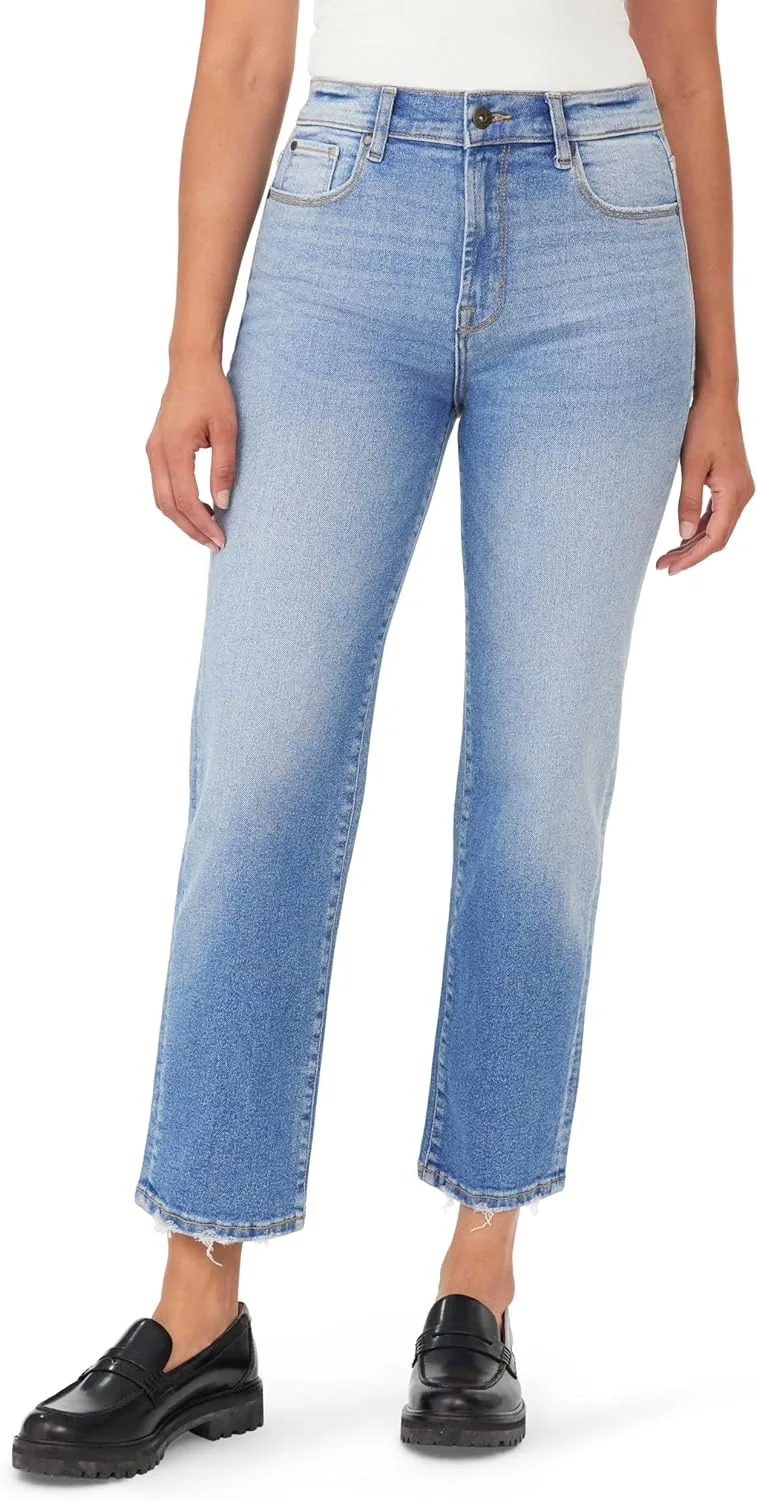 

Джинсы kensie для женщин Ella Vintage Luxe, высокая посадка, прямой крой, длина по внутреннему шву 27 дюймов, необработанный край, размеры 0-24