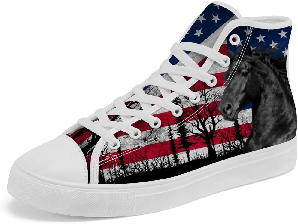 

Высокие кеды из канвы с изображением лошади для женщин и мужчин, повседневные кроссовки на шнуровке Chebing, красный/синий