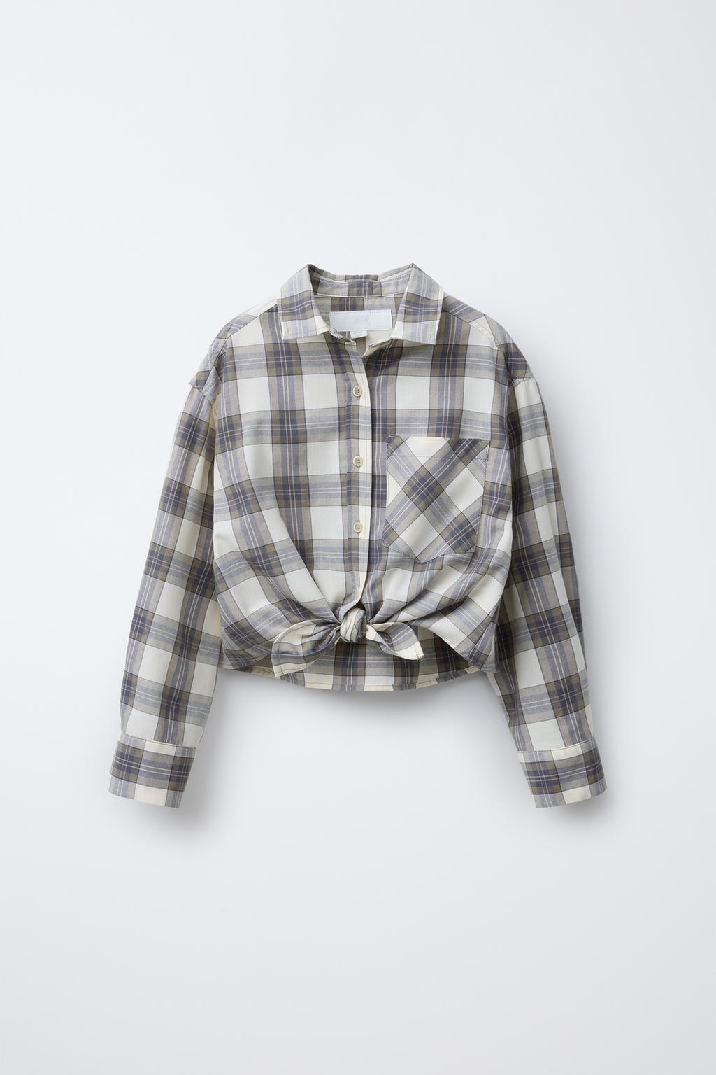 

Рубашка в клетку с узлом ZARA, хаки
