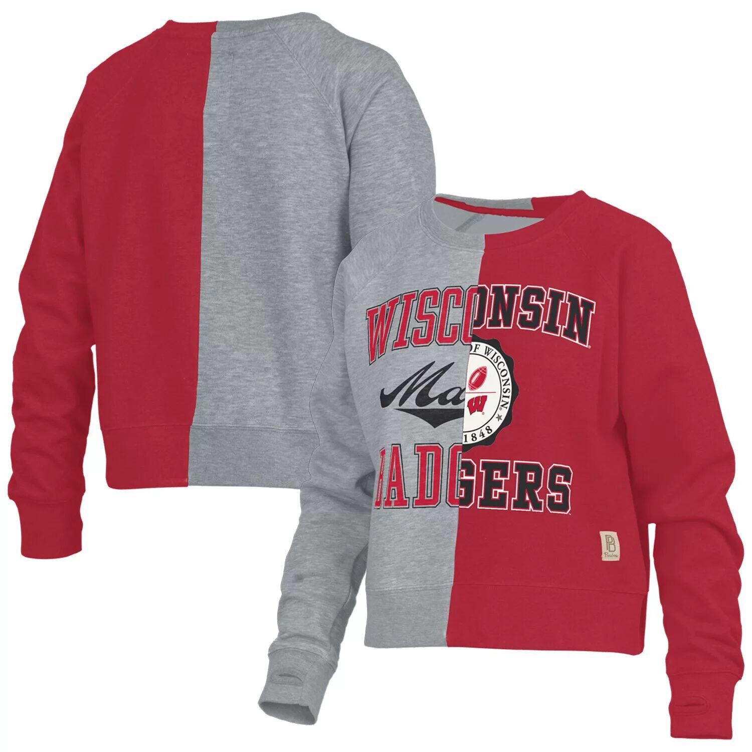 

Женский пуловер Pressbox Heather Grey Wisconsin Badgers Half and Half реглан