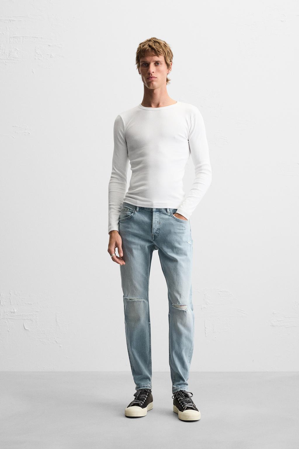 

Рваные джинсы в обтяжку ZARA, светло-синий