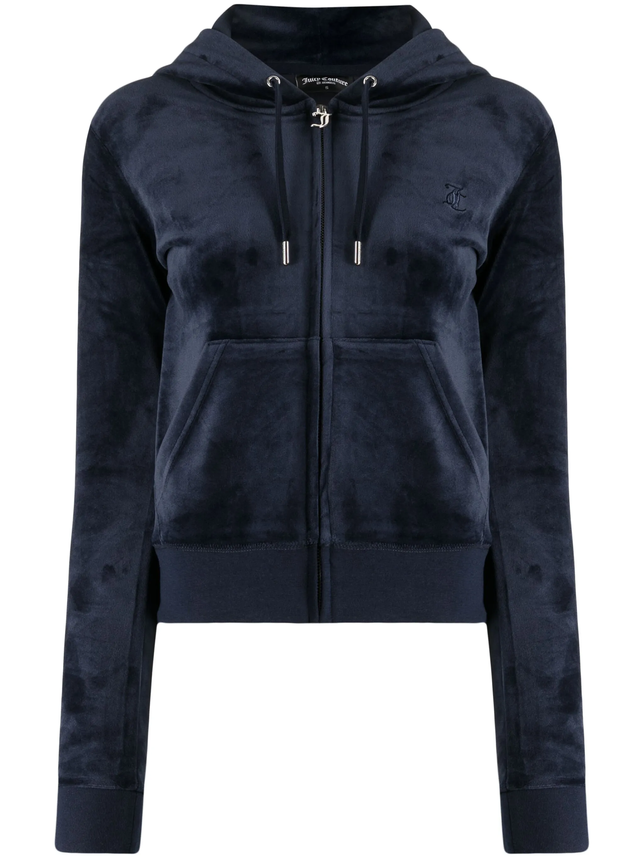 

Велюровое худи на молнии с вышитым логотипом Juicy Couture, синий