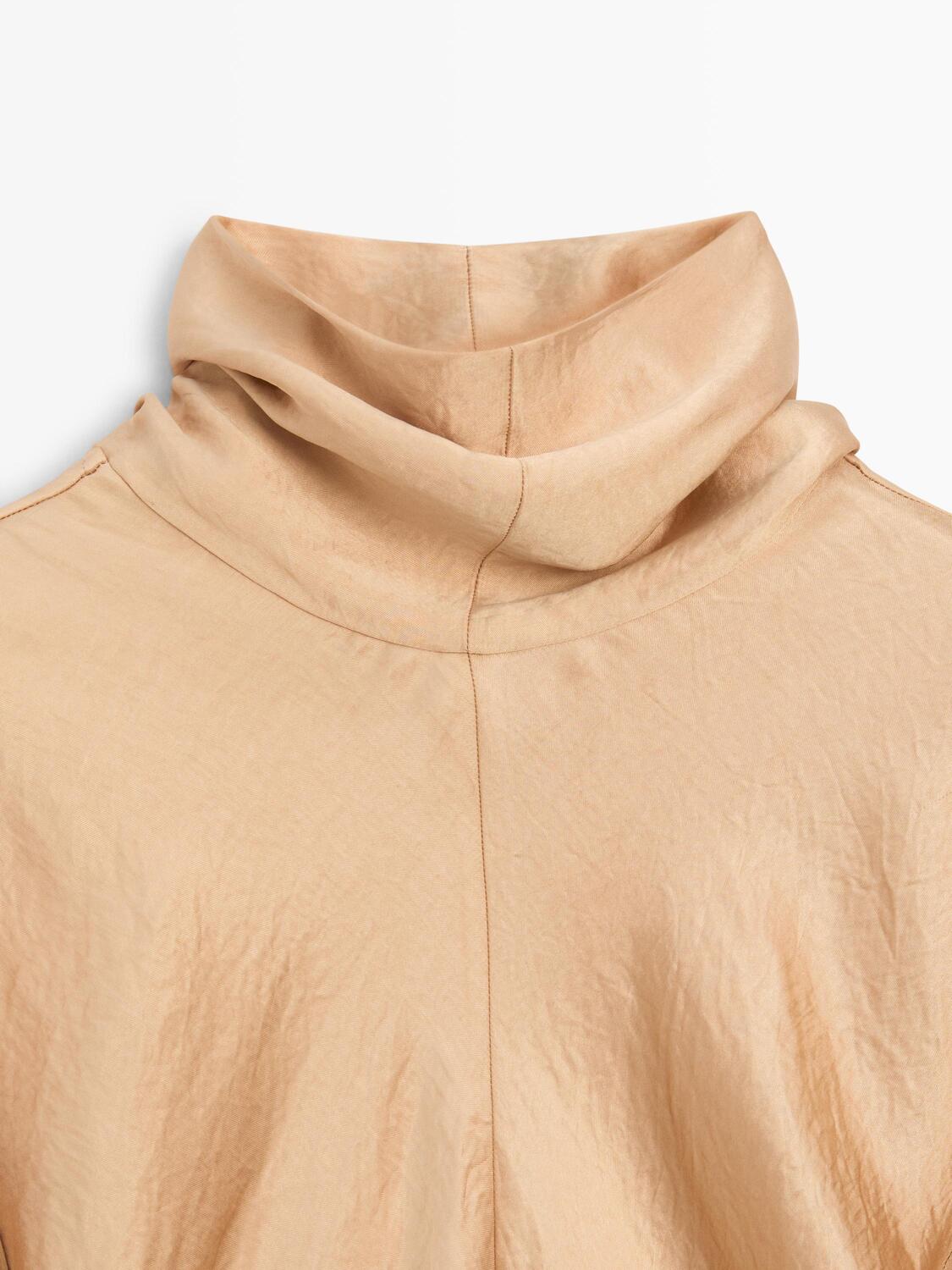 Летящая атласная блуза с завязками - Studio Massimo Dutti, beige — фото 4
