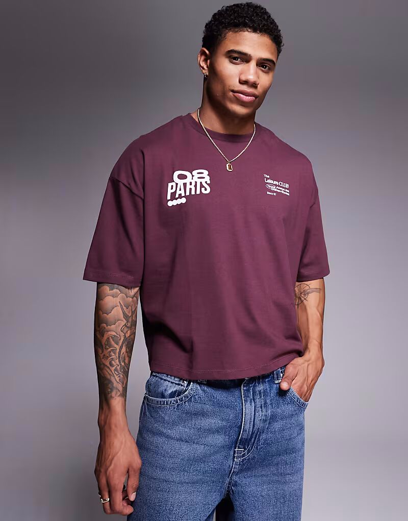 

Укороченная футболка оверсайз ASOS DESIGN с графикой бордового цвета
