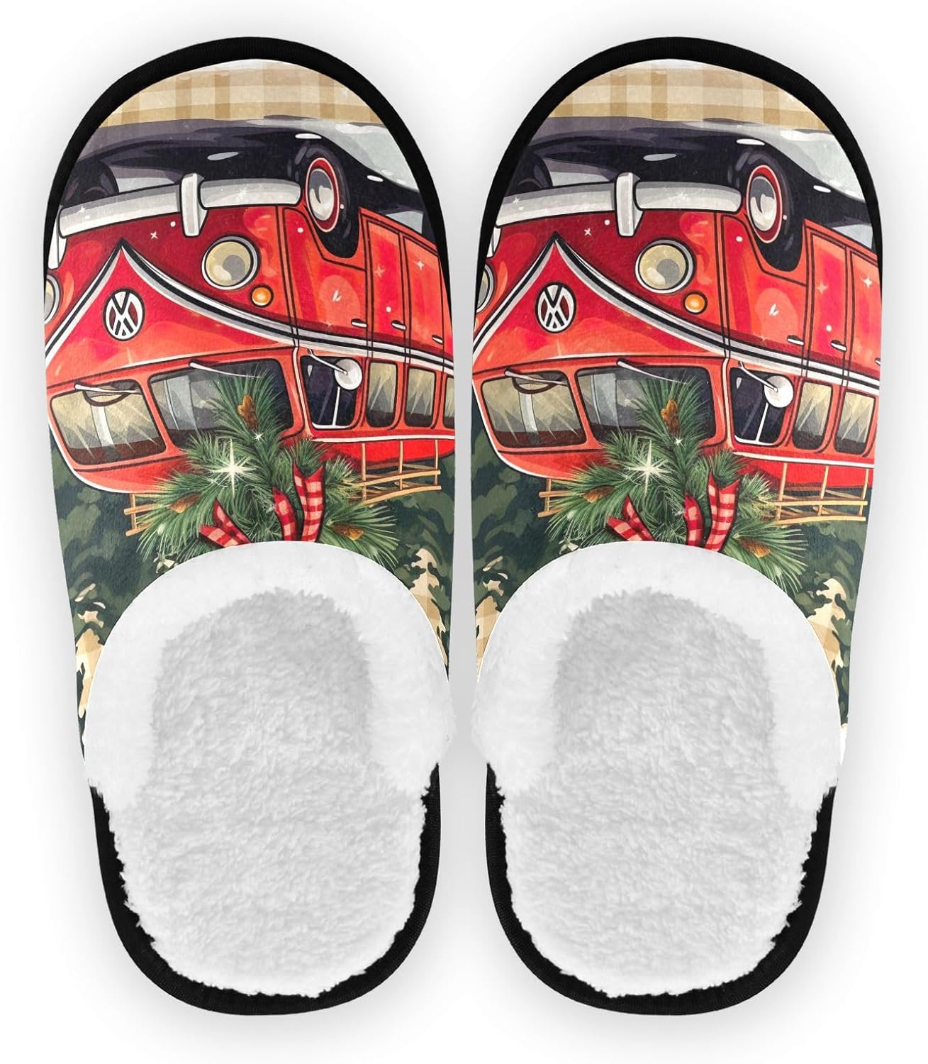 

Рождественские тапочки UMIRIKO с красным грузовиком, для женщин и мужчин, стираемые, с нескользящей подошвой, домашние тапочки с мешком для хранения для путешествий и спа 20847526
