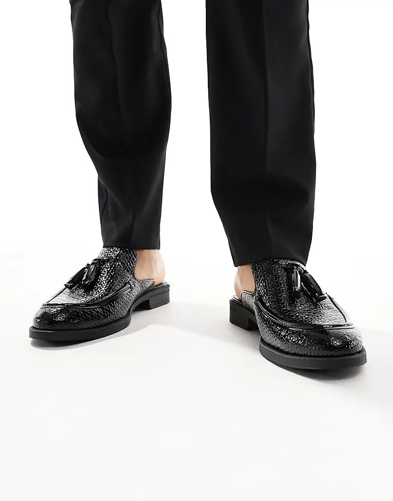 

Черные лакированные туфли-лоферы с плетеными деталями ASOS DESIGN