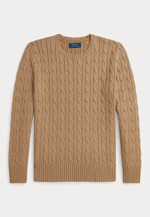Джемпер с косами Cable-knit cotton sweater Polo Ralph Lauren, Camel Heather, коричнево-бежевой — фото 3