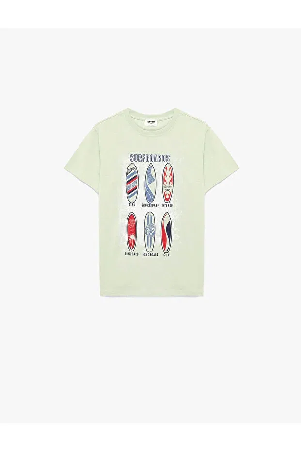 Детская футболка с принтом Cotton Crew Neck Short Sleeve Printed T-Shirt Koton, Green