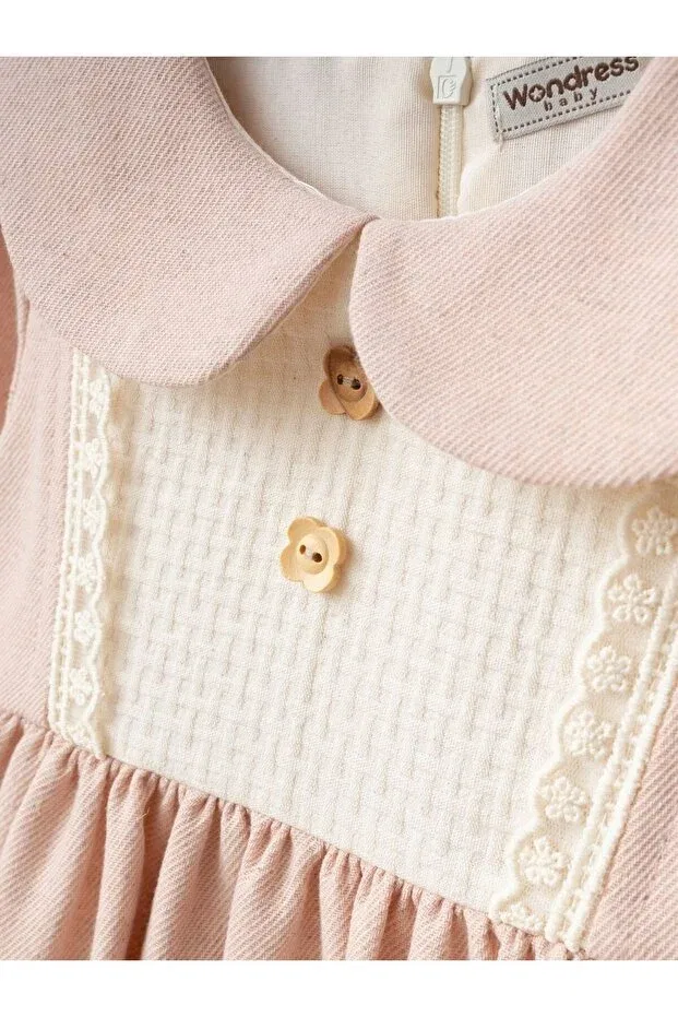Детское платье для девочек с длинным рукавом Nostalgic cut with scallop detail special occasion baby dress Cherrys Bebek, Powder — фото 3