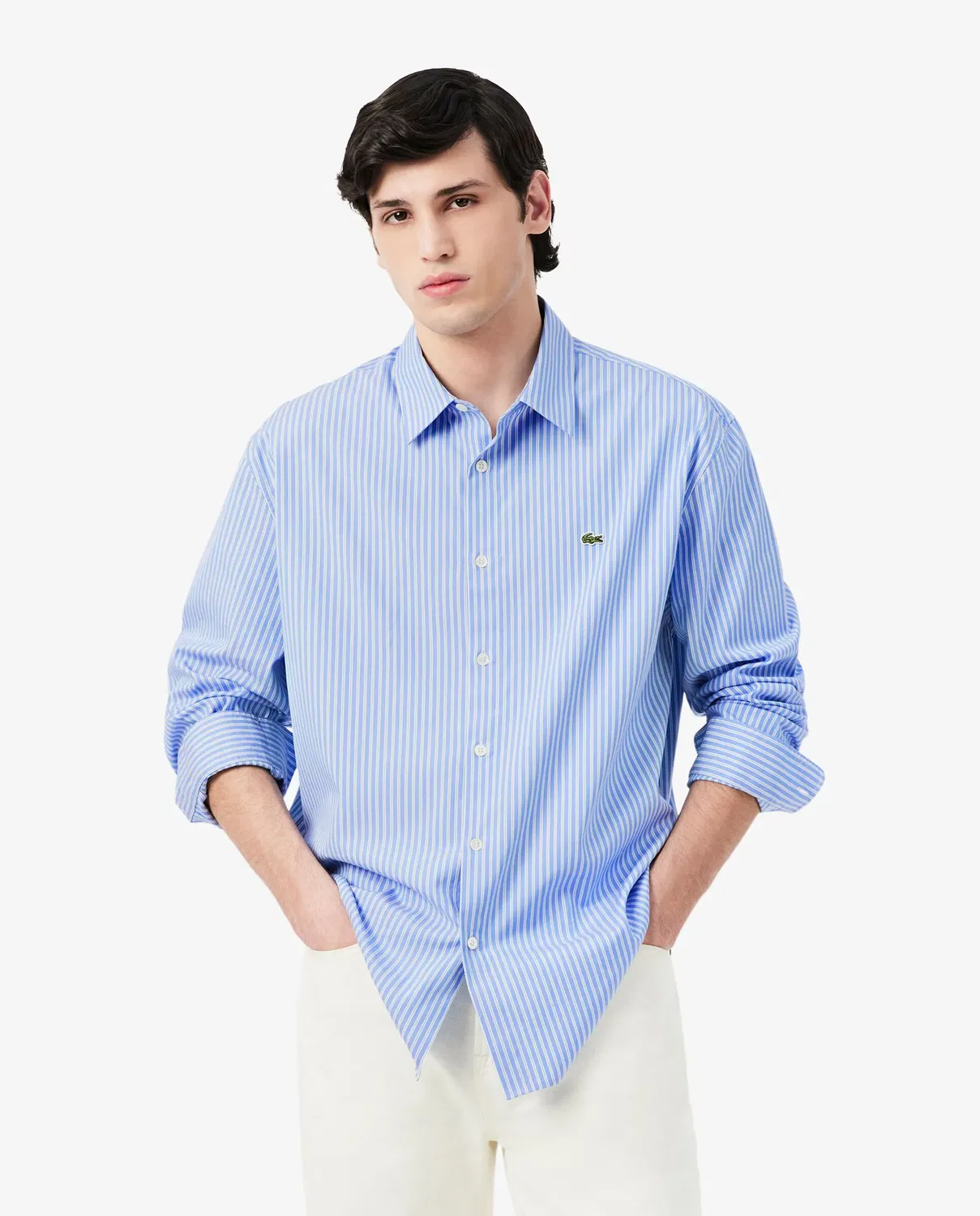 Рубашка мужская Lacoste с длинным рукавом, 100% хлопок, Blanco