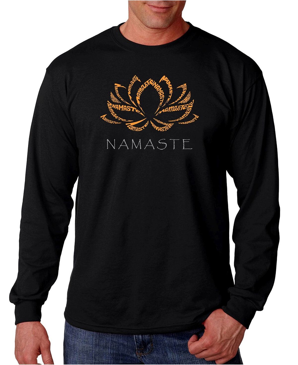 

Мужская футболка с длинным рукавом namaste word art LA Pop Art, черный
