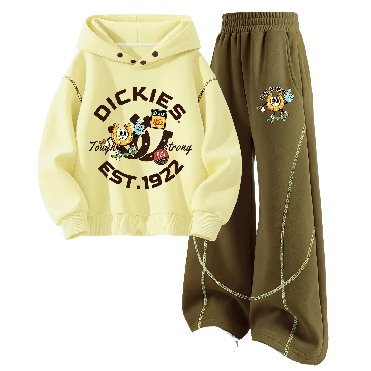 Детский комплект из худи и брюк с принтом Smooth Skateboard Ring Dickies, Pear Yellow/Autumn Wild Brown