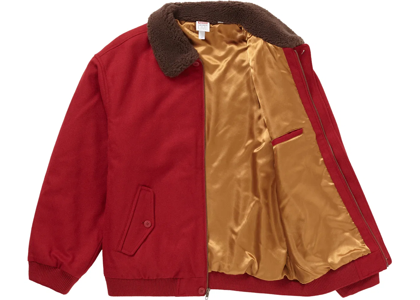 Мужская куртка-бомбер шерстяная Supreme LACOSTE Wool Bomber Jacket, Red — фото 2