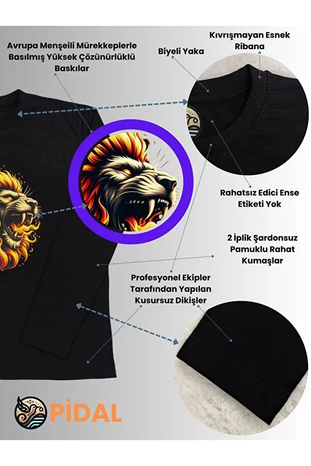 Детские свитшот для мальчиков с принтом Flame Lion Themed Pidal Giyim, Black — фото 4