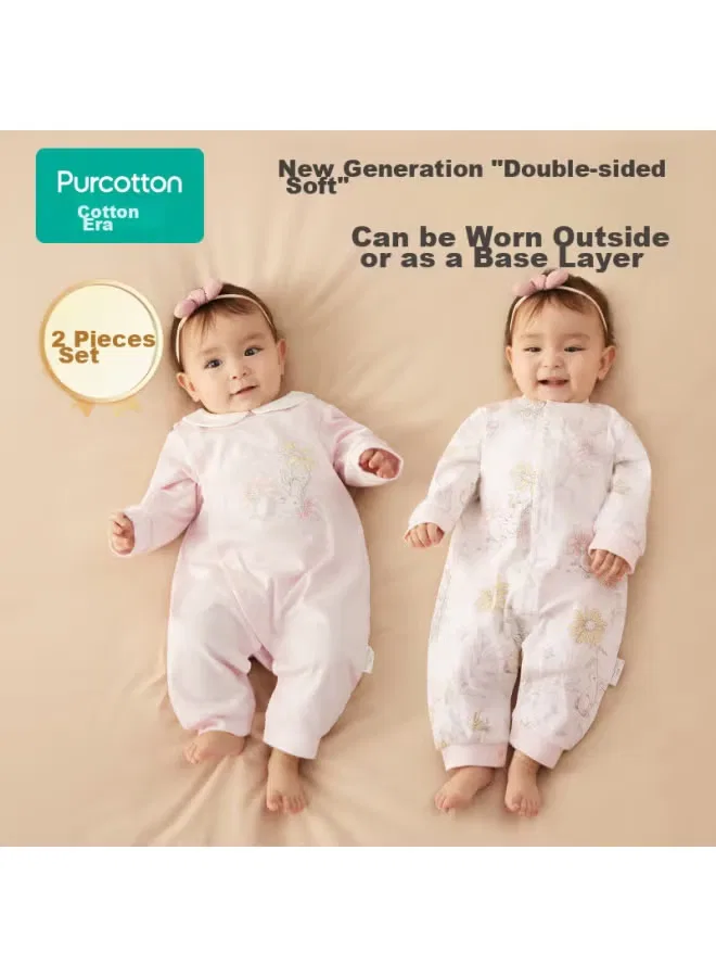 Боди-комбинезон детский с длинным рукавом комплект 2 шт Purcotton, розовый