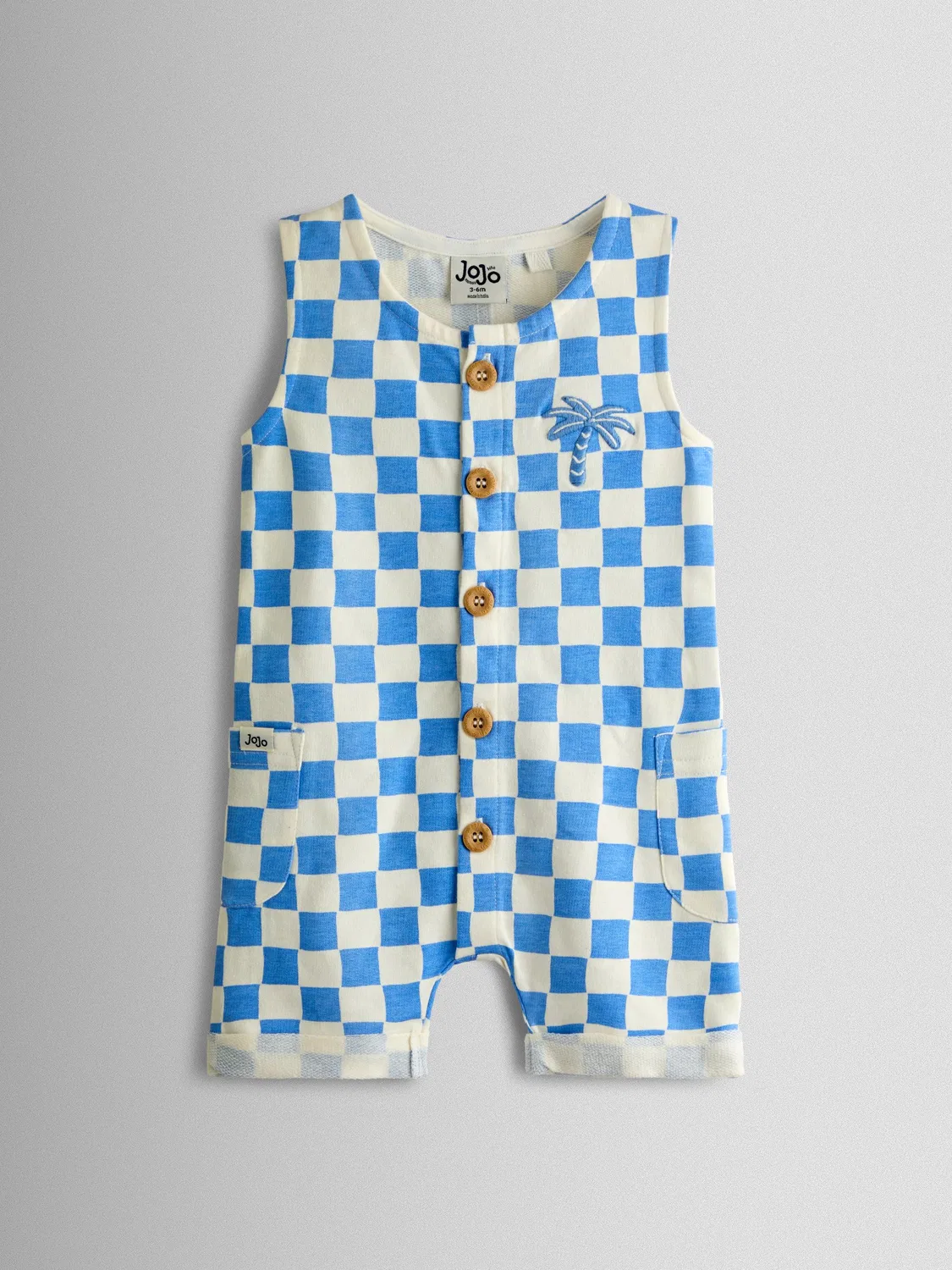 Ромпер с принтом в клетку, модель Checkerboard Jojo Maman Bébé, светло-голубой
