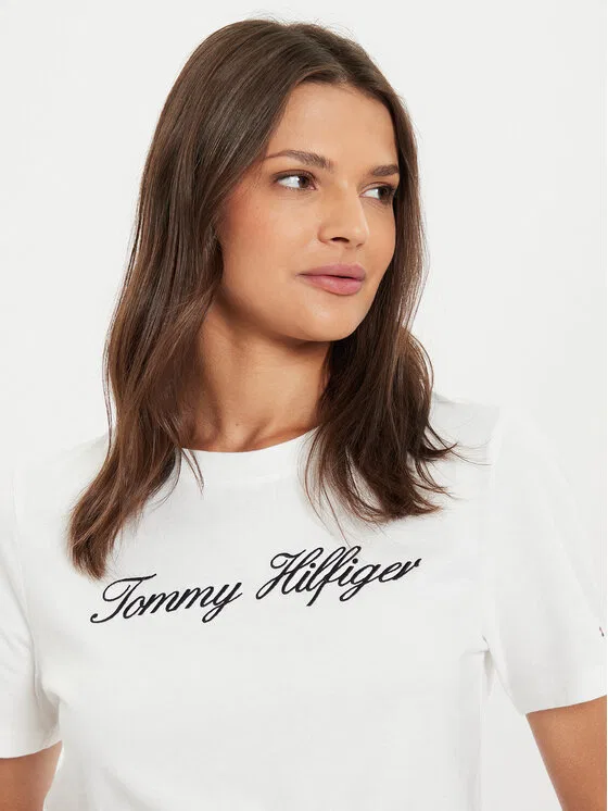 Футболка regular fit Script Tommy Hilfiger, кремовый — фото 4
