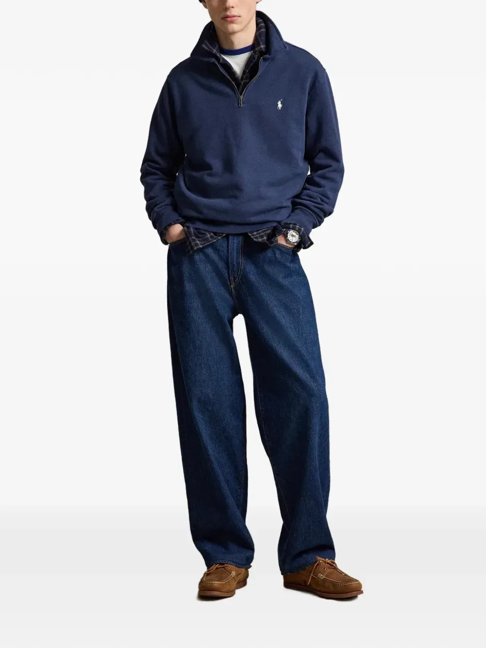 Рубашка-поло Polo Ralph Lauren с воротником из флиса на изнаночной стороне, синий — фото 2