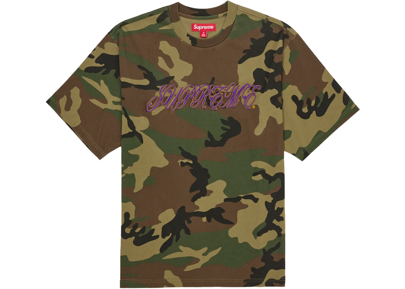 Мужская футболка с принтом Supreme Raised Script S/S Top Woodland Camo, Woodland Camo