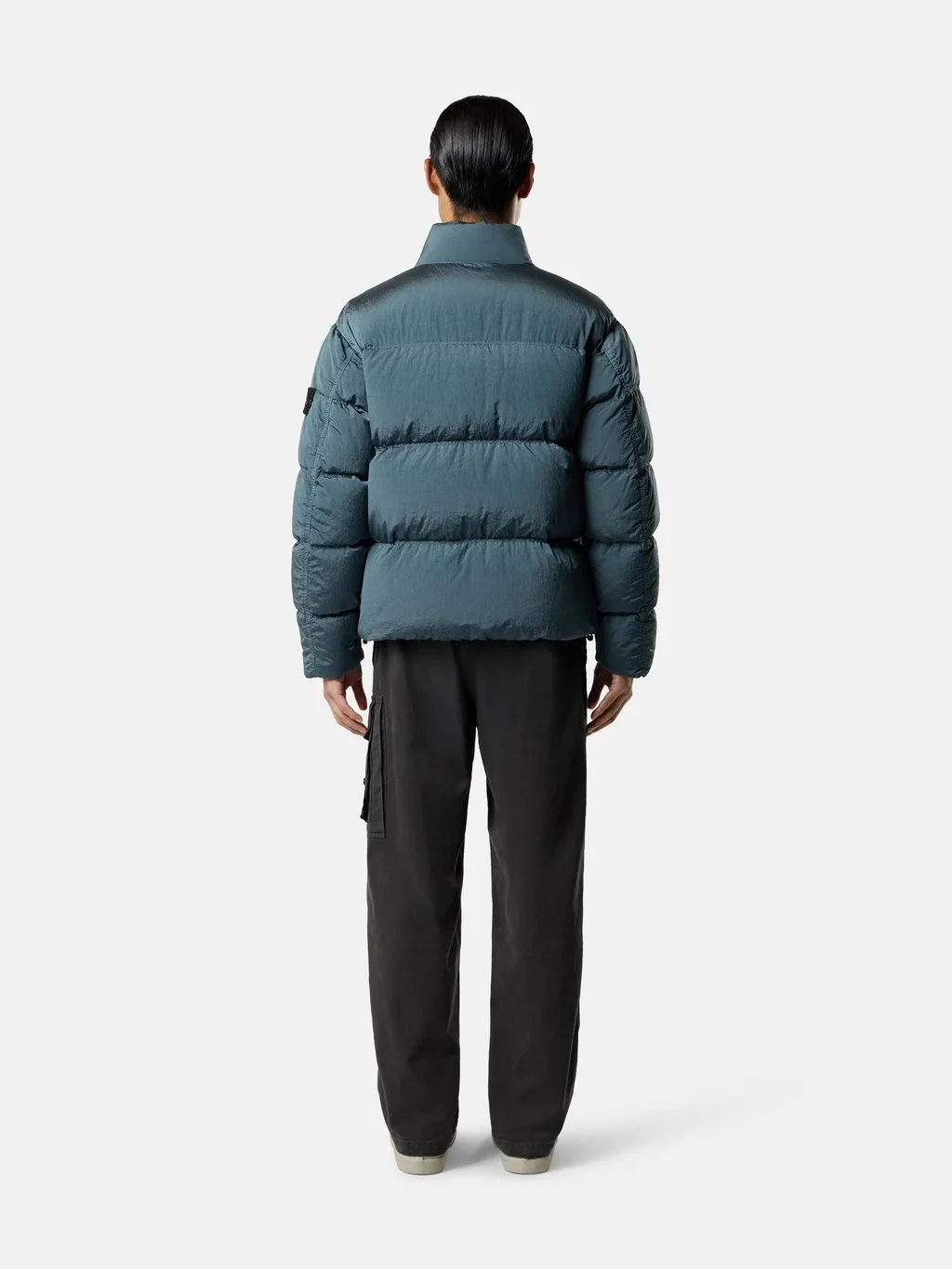 Мужской пуховик Stone Island Stand Collar, стальной синий — фото 3