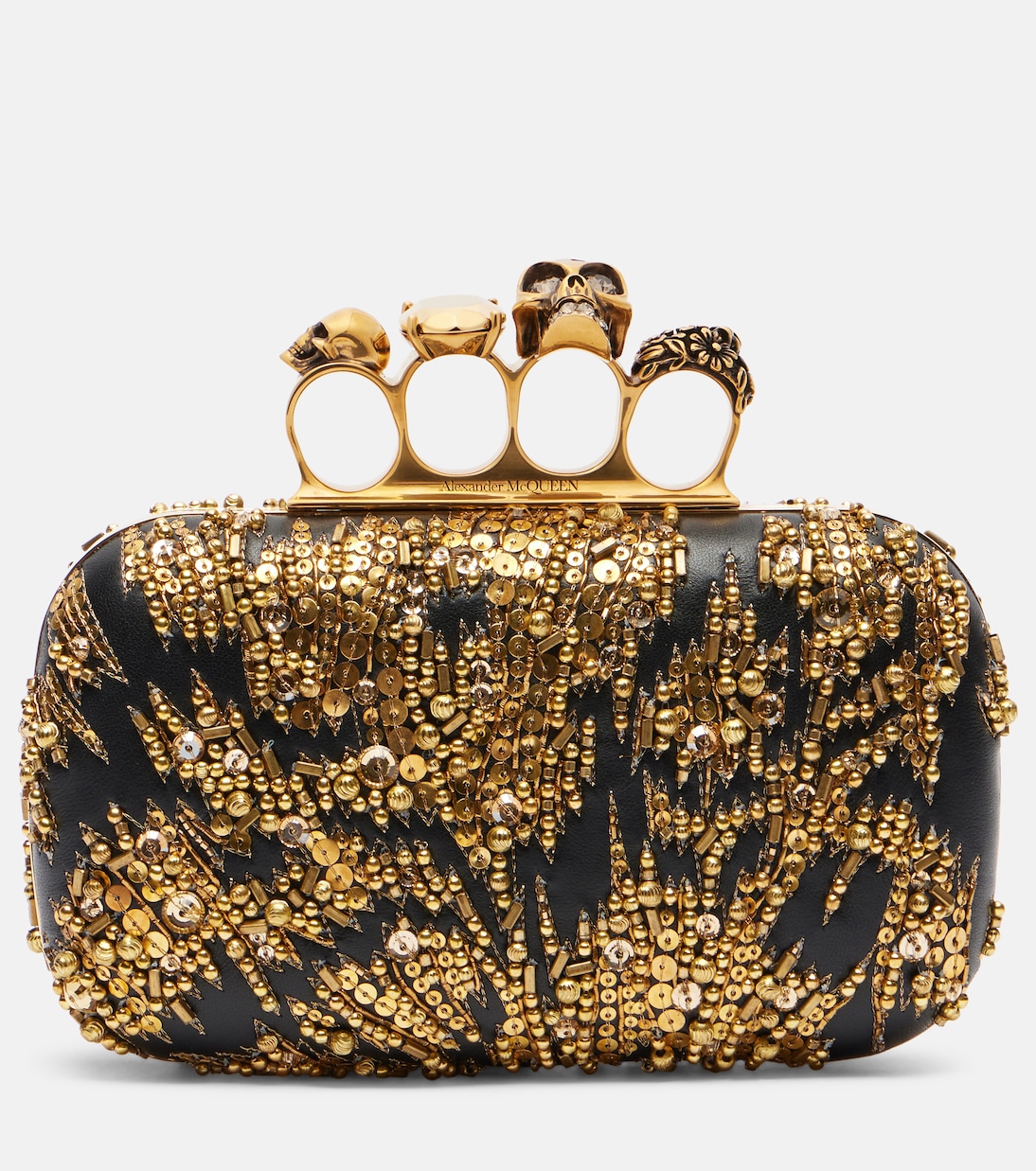 

Кожаный клатч Knuckle Small с декоративными элементами McQueen, Black/Gold