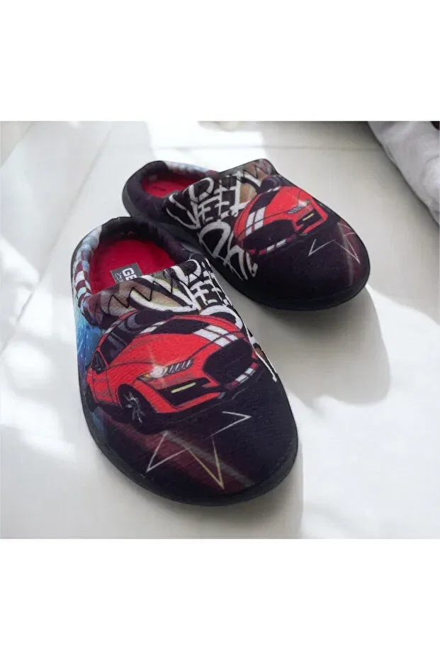 Детские домашние тапочки для мальчиков с принтом Gezer, Black-Red-Blue — фото 4
