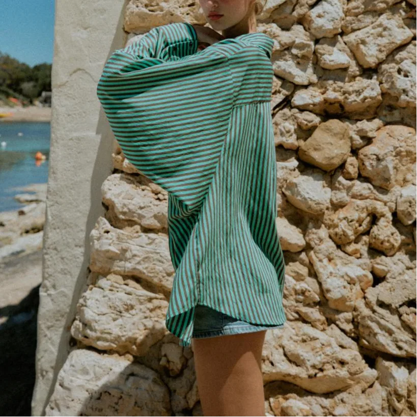 Женская рубашка с отложным воротником Washed Green ZARA, Washed Green — фото 4