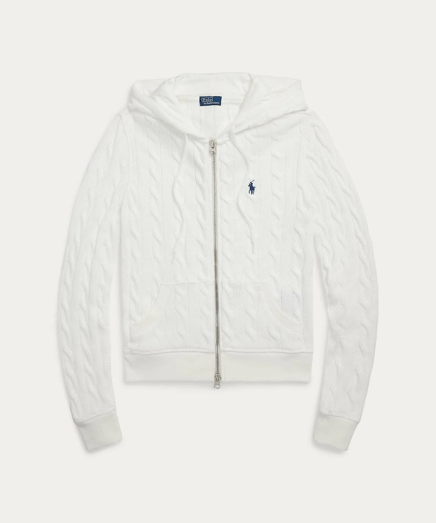 Хлопковая толстовка с капюшоном на молнии, связанная косами. Polo Ralph Lauren, 100 White — фото 2