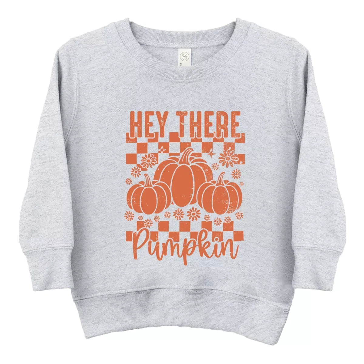 Детский свитшот для девочек с принтом Hey There Pumpkin Checkered The Juniper Shop, Heather Grey