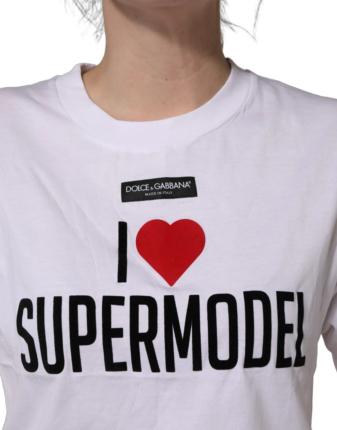 Женская футболка оверсайз с принтом I Love Supermodel Dolce & Gabbana, White — фото 2