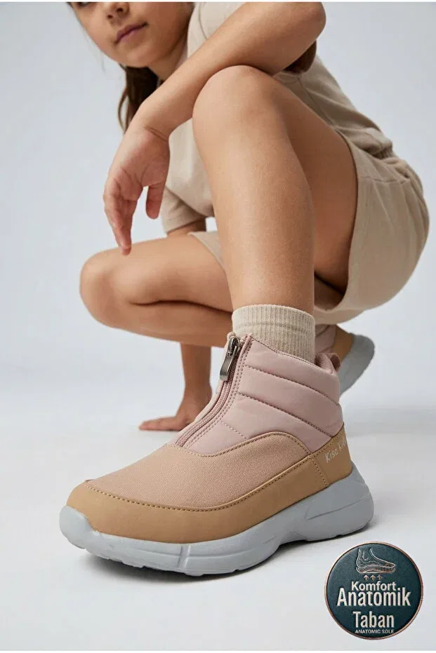 Детские ботинки для девочек с молнией Jump, Salmon Pink - Brown