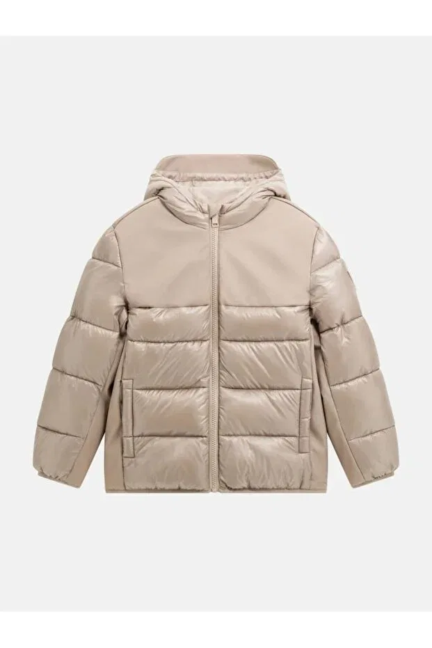 Детское пальто для девочек утепленное с капюшоном Guess, Beige