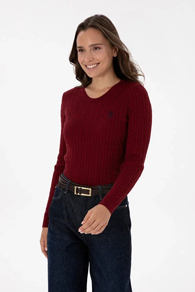 Женский базовый свитер с длинным рукавом U.S. Polo Assn., Burgundy — фото 3