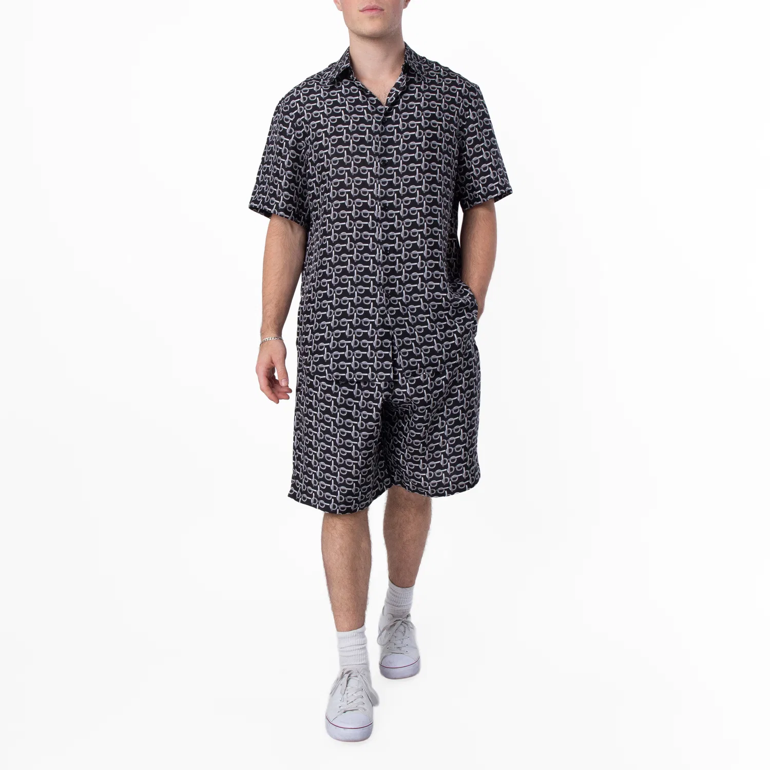 Шелковая рубашка с монограммой B Monogram B Print Silk Shirt Burberry, Silver/Black — фото 3