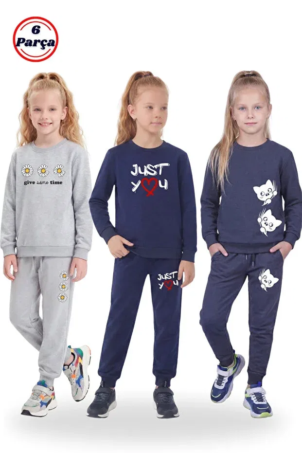 Детский спортивный костюм для девочек с принтом 3 предмета Fyk Kids, Gray-Blue-Smoked