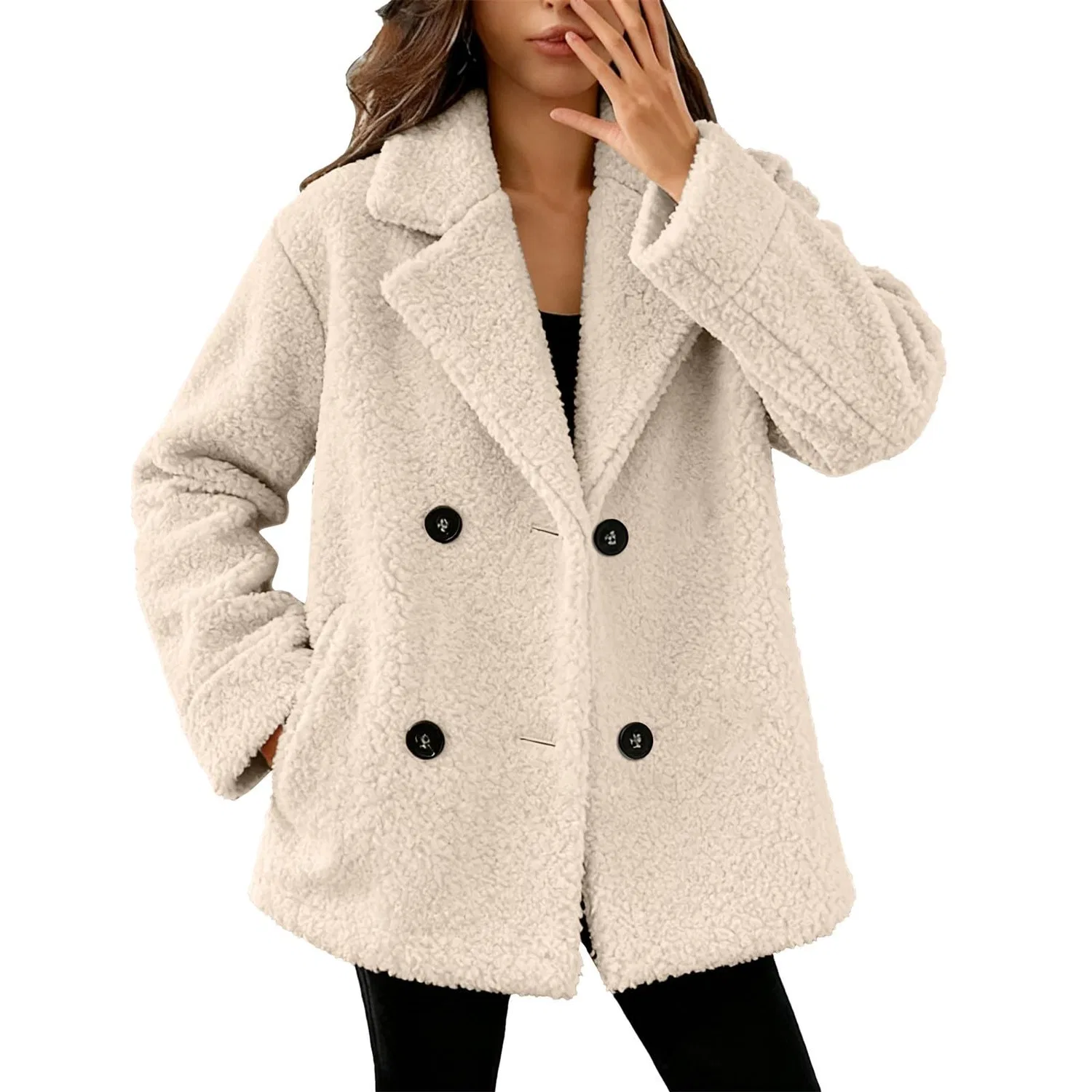 Женское пальто с флисовыми карманами, Beige