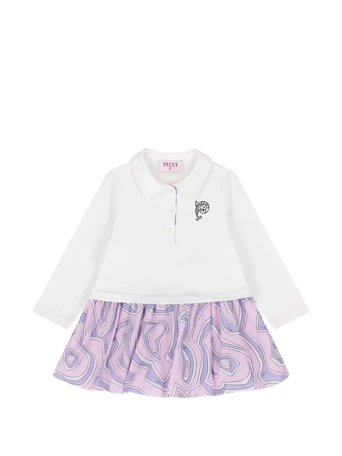 Платье с воротником поло и принтом Labirinto Pucci Junior, белый