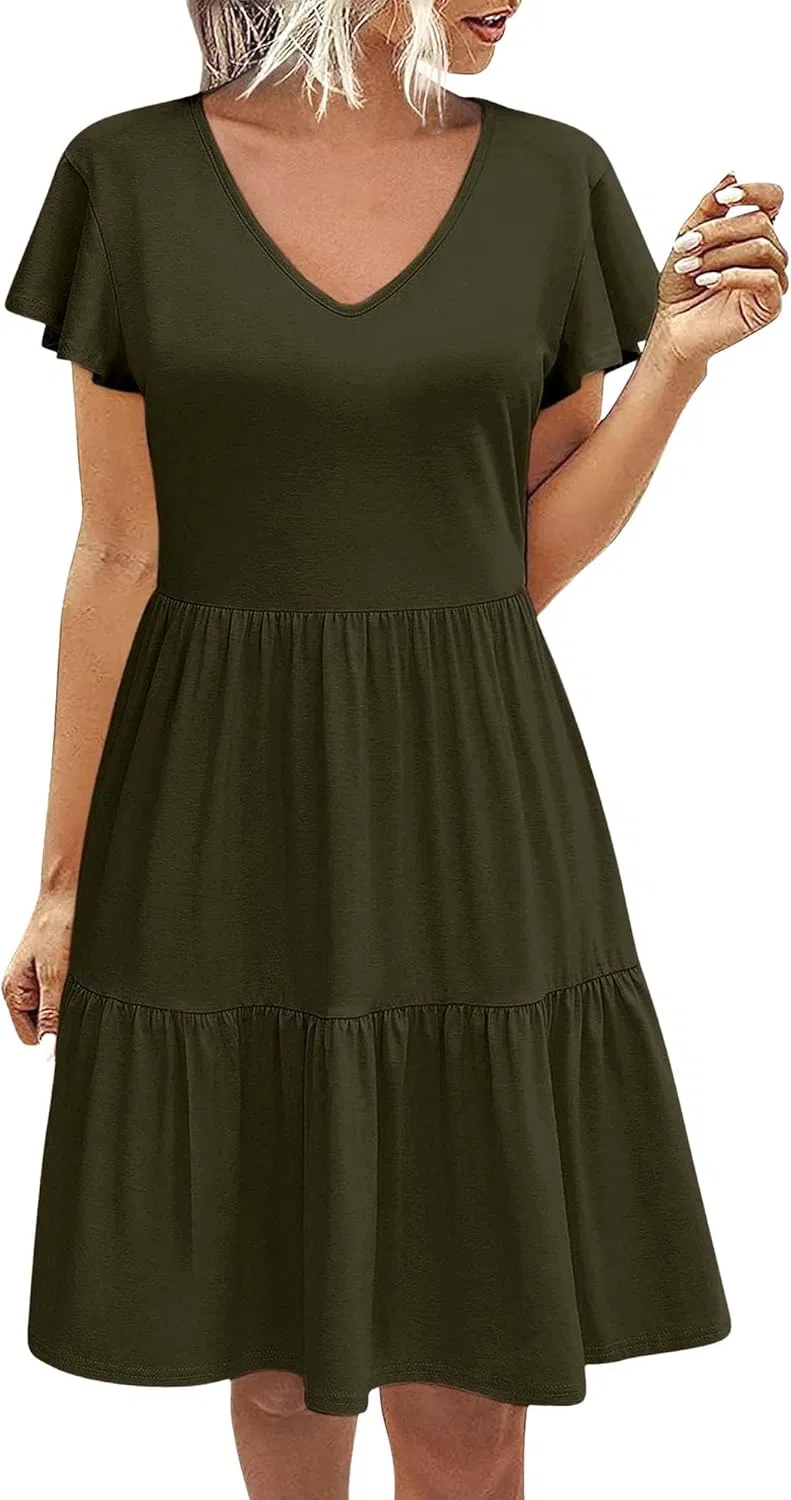 Женское казуальное платье с рюшами, Olive Green