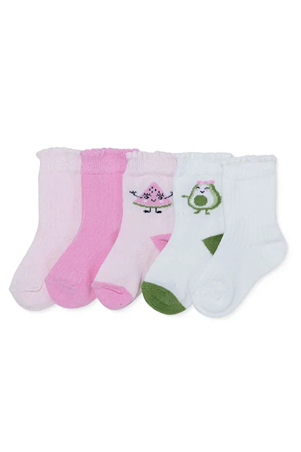 Детские носки для девочек с принтом 5 шт Ebebek Hello Baby, Light Pink