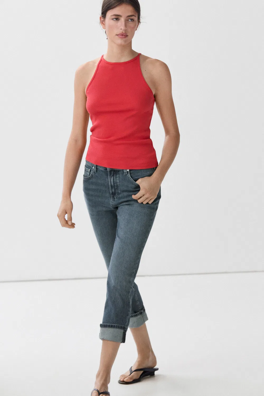 Топ Massimo Dutti Cotton Blend Halter, коралловый — фото 3