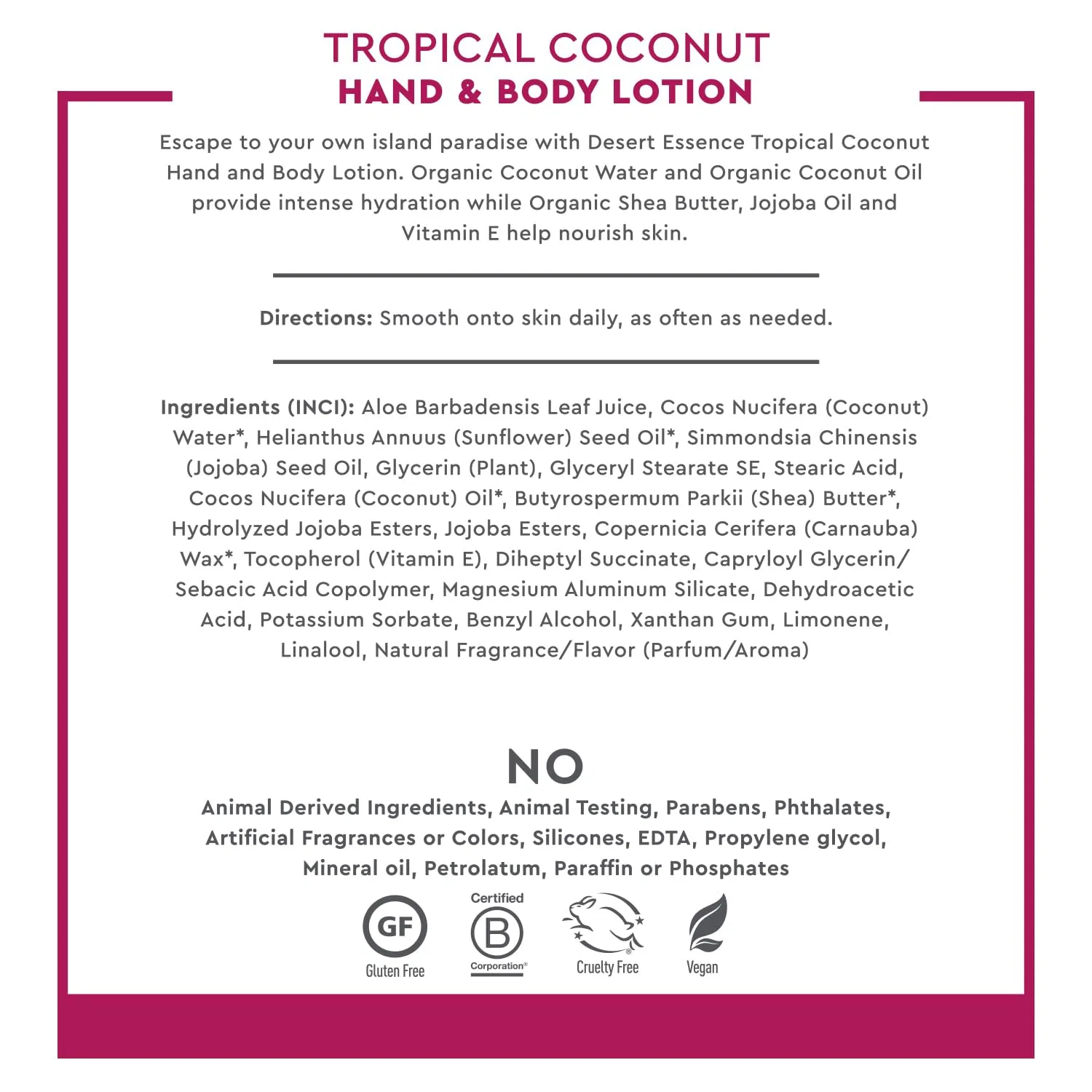 Лосьон для рук и тела Desert Essence Tropical Coconut, 237 мл, Coconut — фото 4